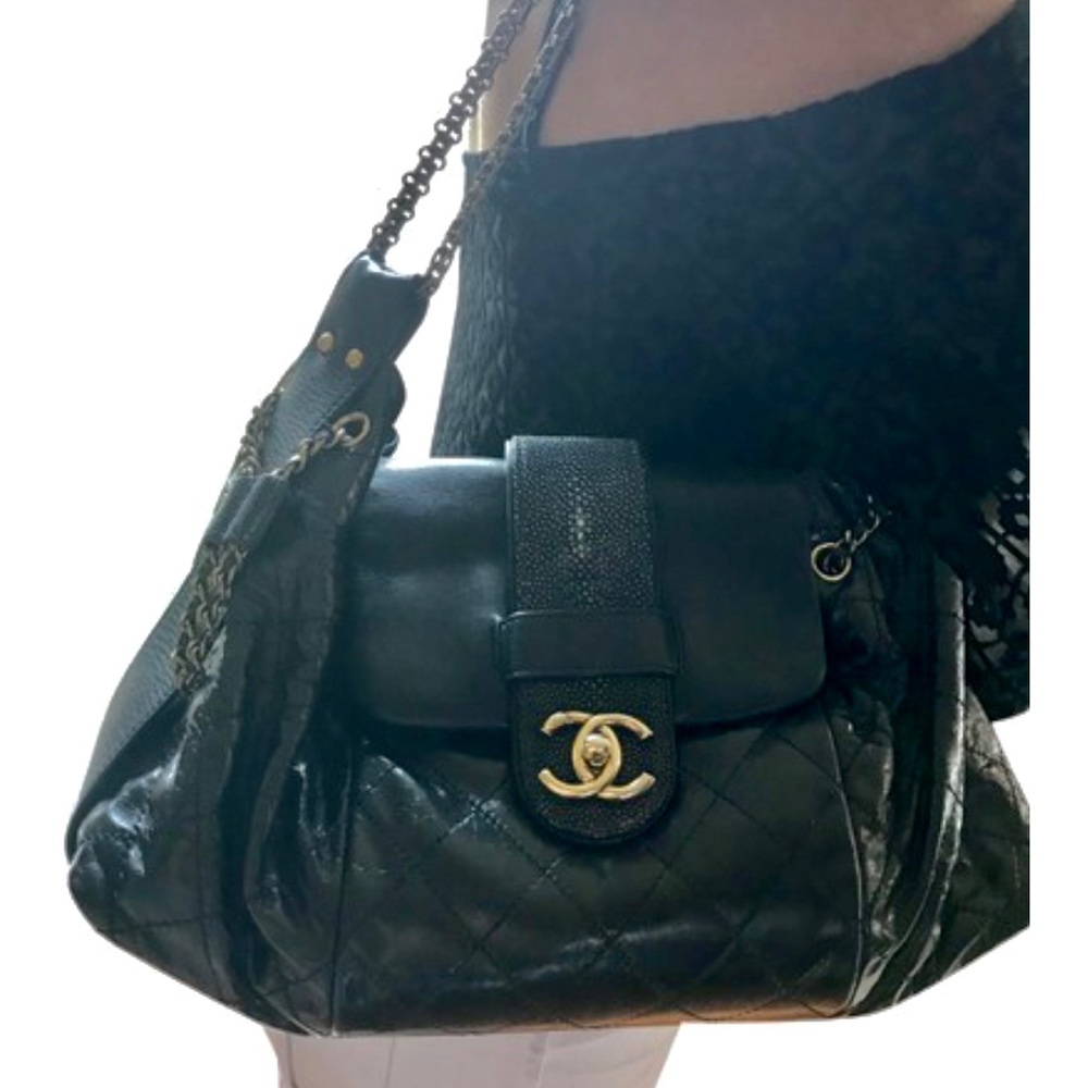 Chanel Black Lambskin Stingray Detail